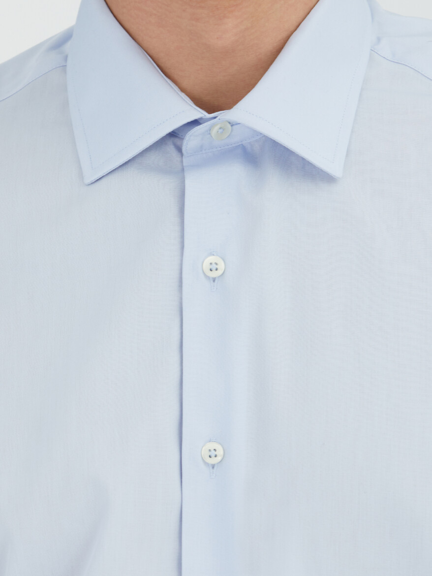 Medium Blue Regular Fit Weaving Classical Cotton Blended Shirt - 3