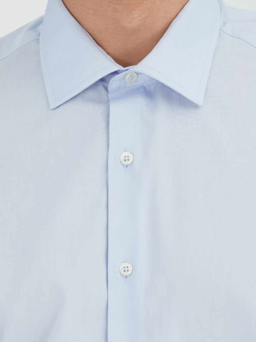 Medium Blue Regular Fit Weaving Classical Cotton Blended Shirt - 3