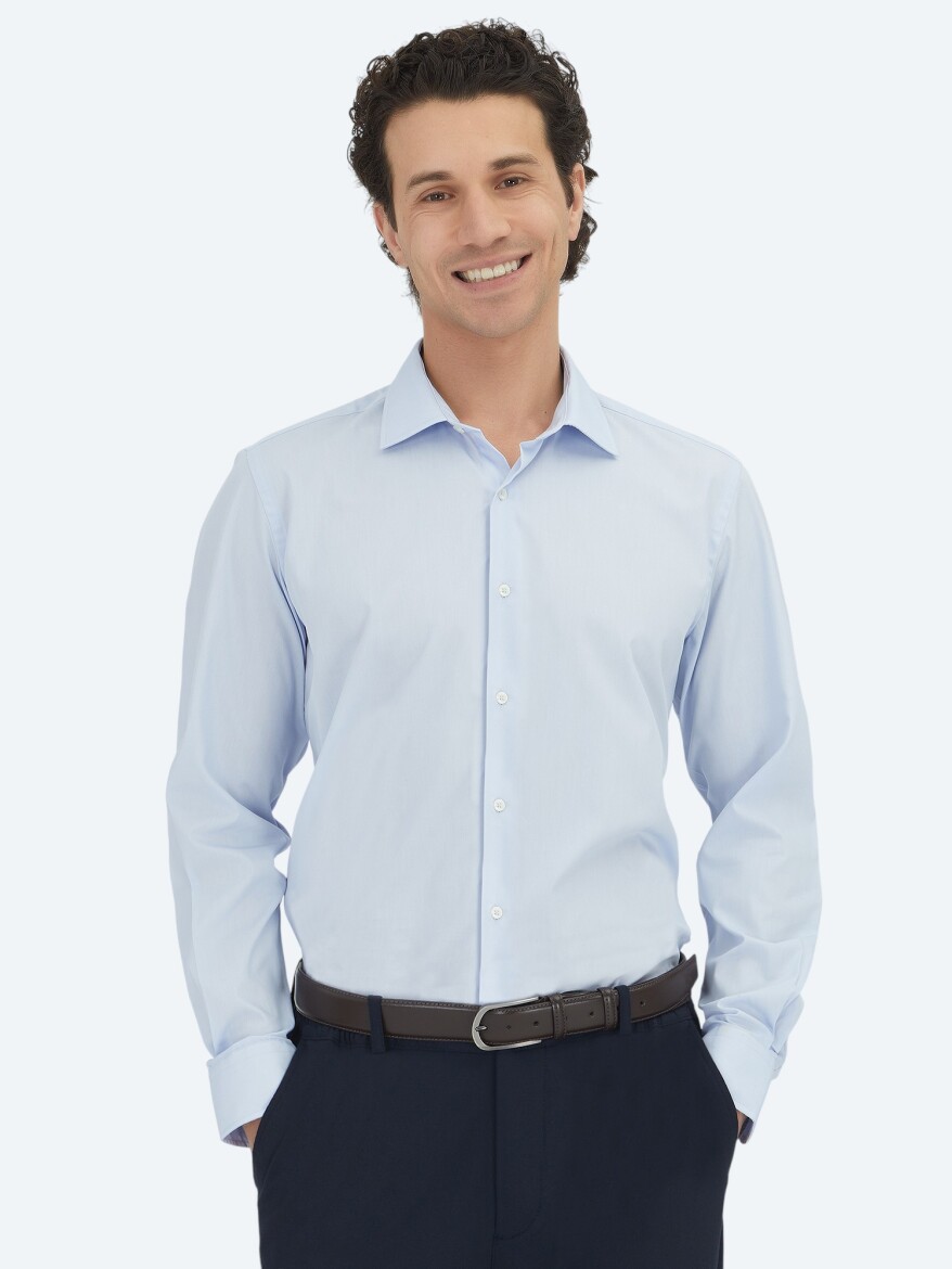 Medium Blue Regular Fit Weaving Classical Cotton Blended Shirt - KİP