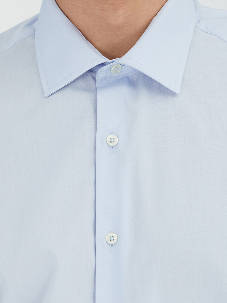 Medium Blue Regular Fit Weaving Classical Cotton Blended Shirt - 3