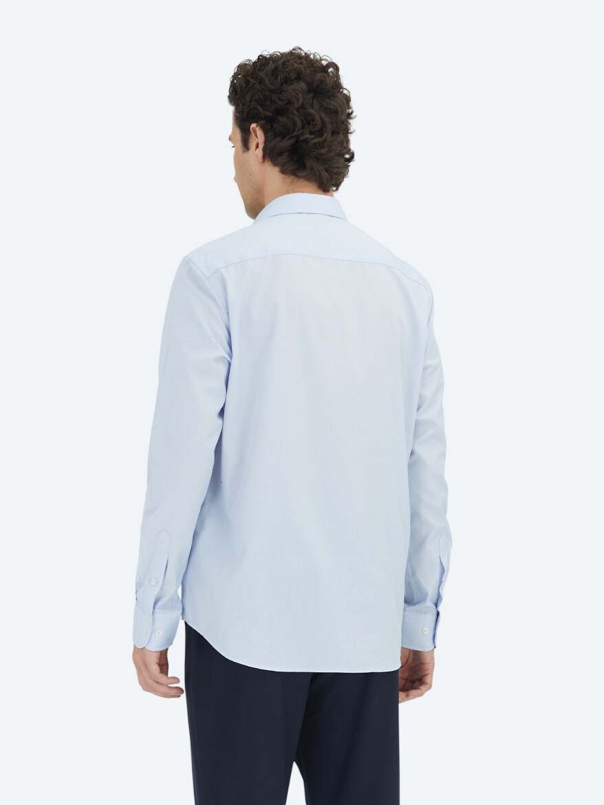 Medium Blue Regular Fit Weaving Classical Cotton Blended Shirt - 4