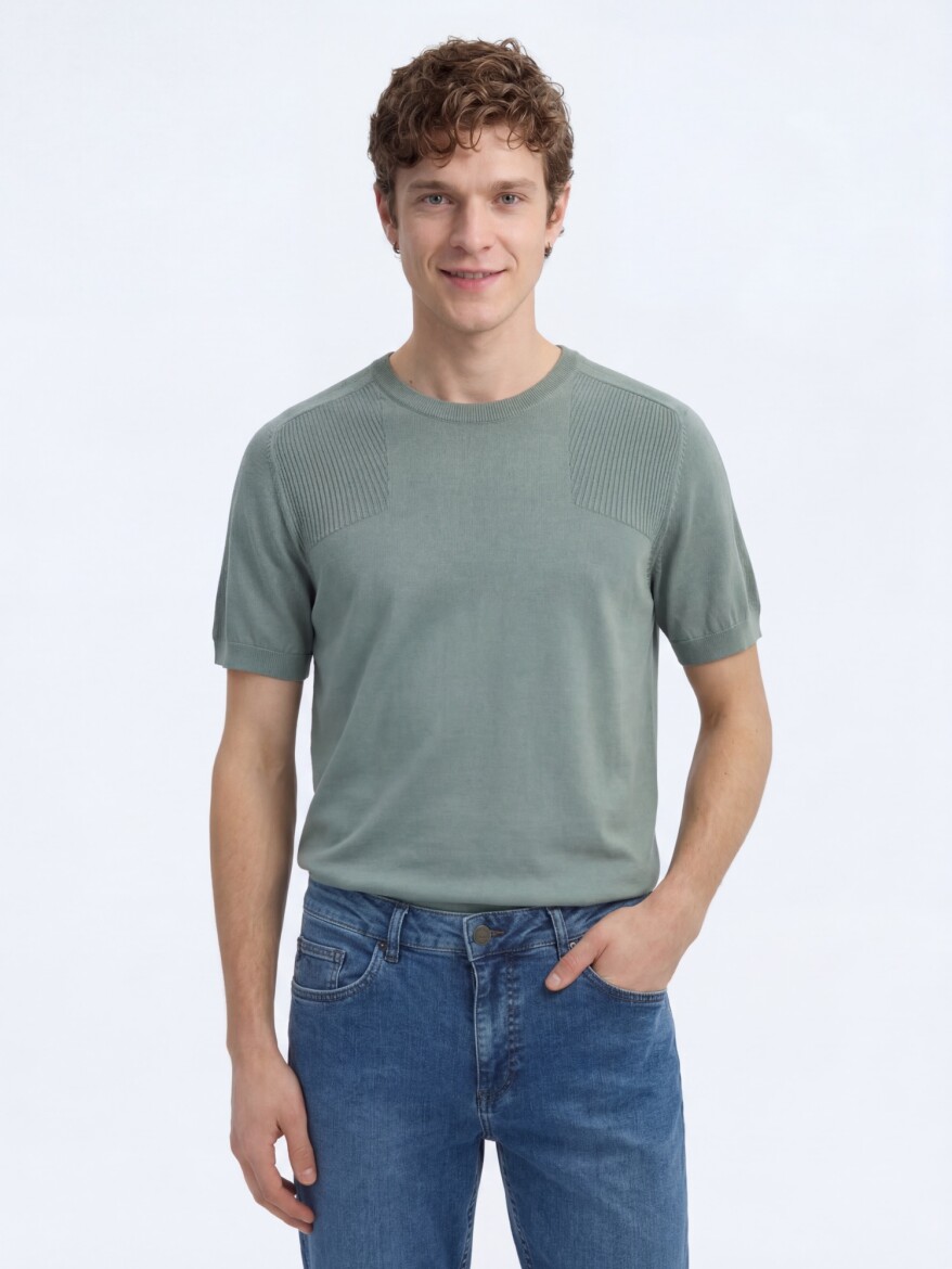 Medium Blue Slim Fit Recycled Denim Cotton Blended Trousers - KİP