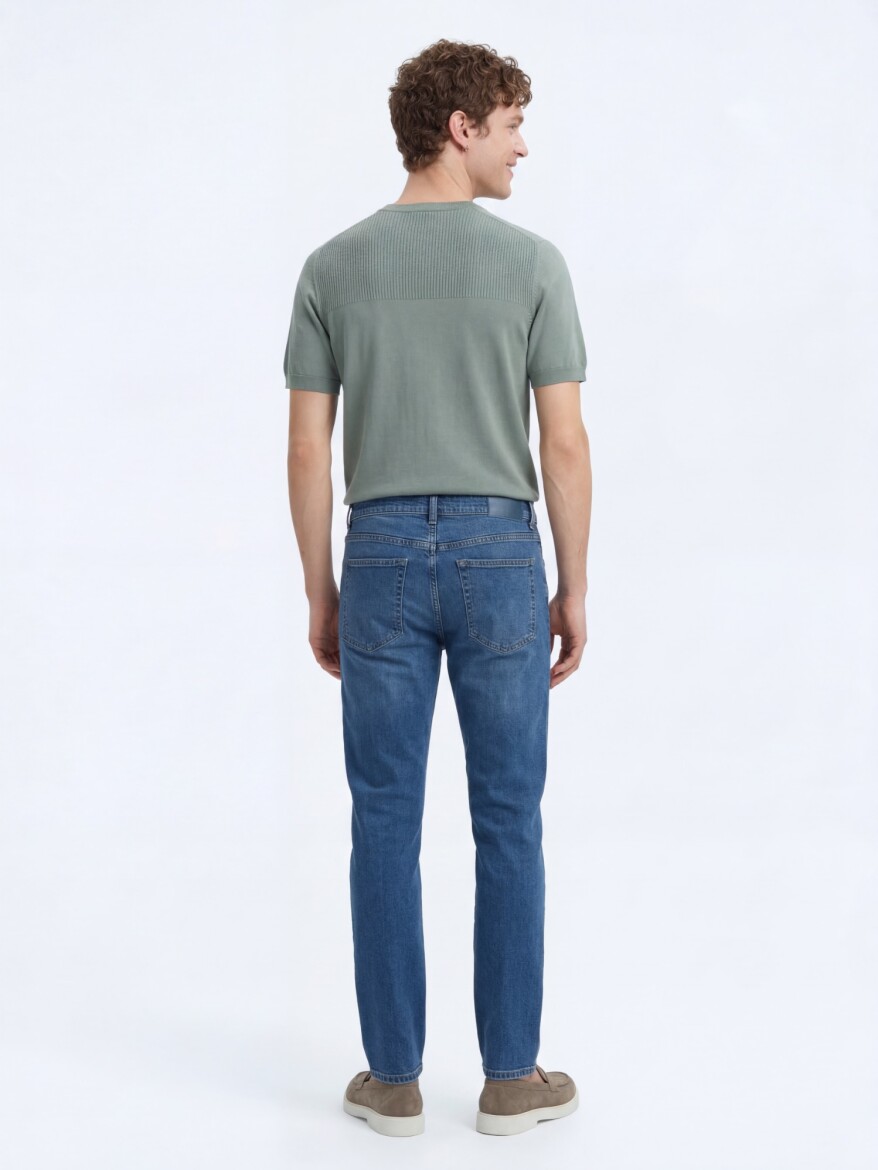 Medium Blue Slim Fit Recycled Denim Cotton Blended Trousers - 4