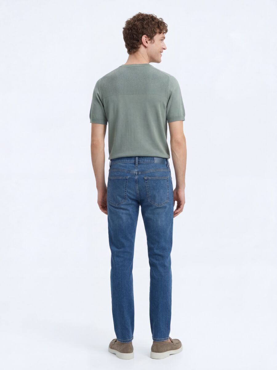 Medium Blue Slim Fit Recycled Denim Cotton Blended Trousers - 4