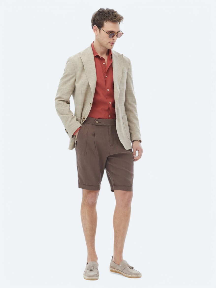 Mink Checkered Modern Fit Wool Blended Jacket - KİP