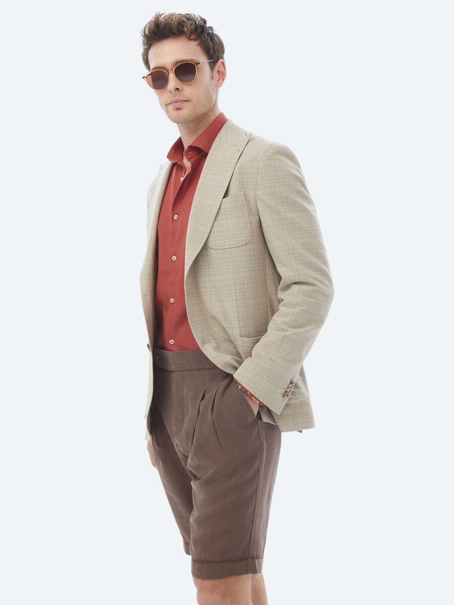Mink Checkered Modern Fit Wool Blended Jacket - 4