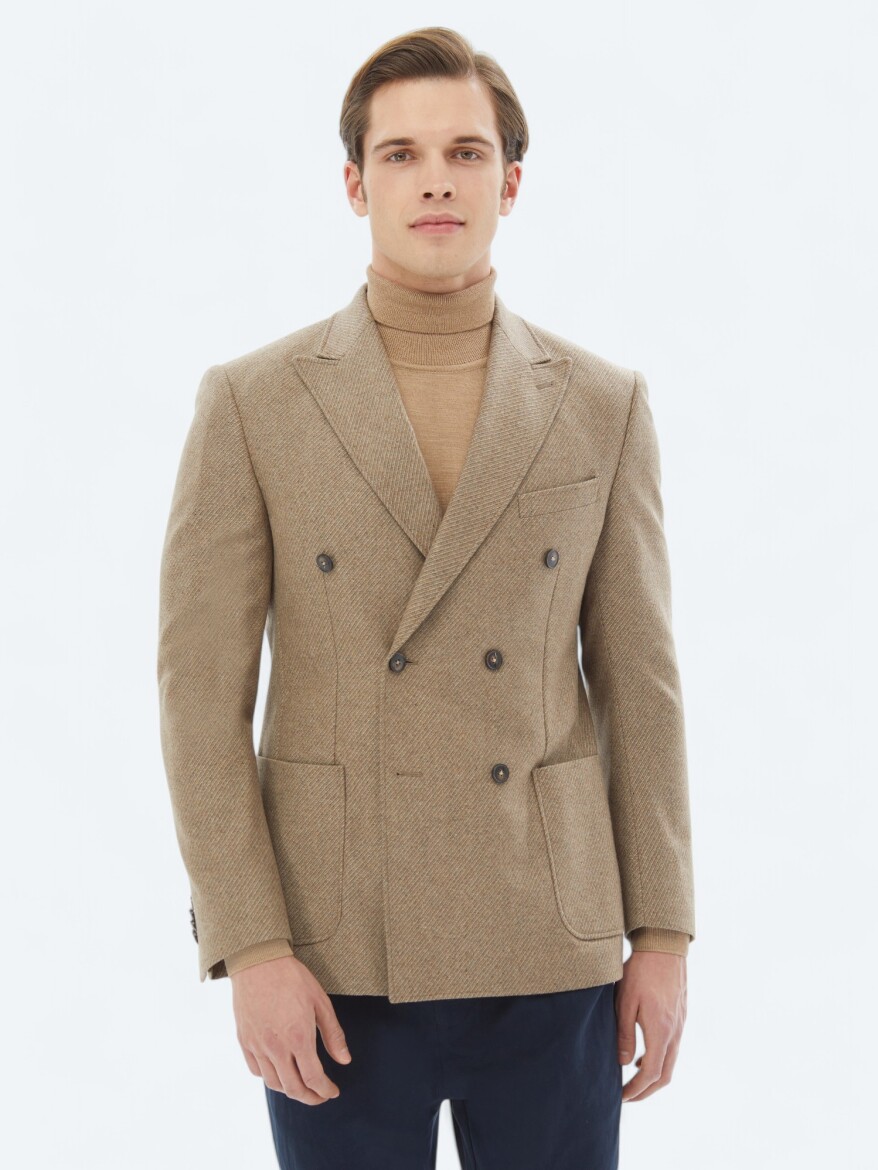 Mink Patterned Modern Fit Recycled Wool Blended Jacket - 1