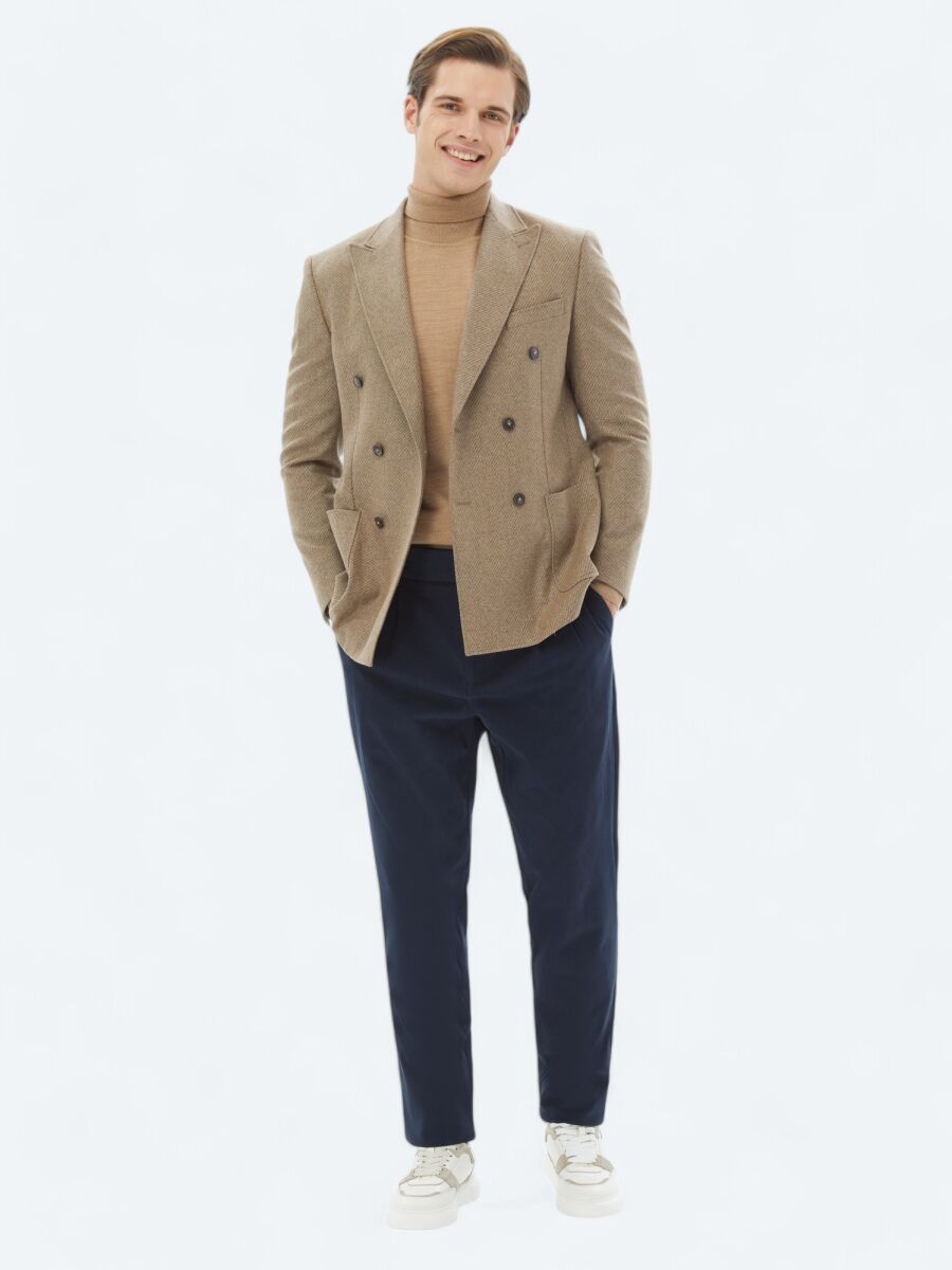 Mink Patterned Modern Fit Recycled Wool Blended Jacket - 3