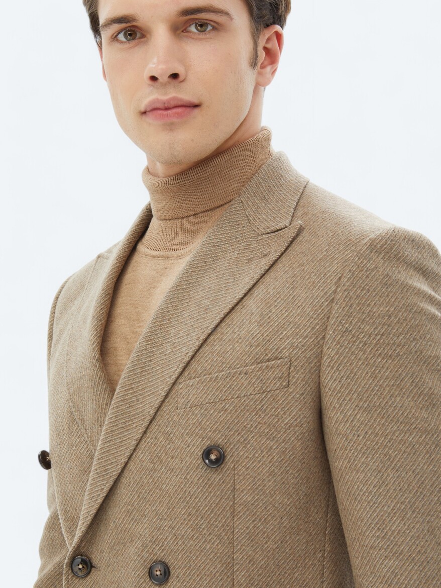 Mink Patterned Modern Fit Recycled Wool Blended Jacket - 4