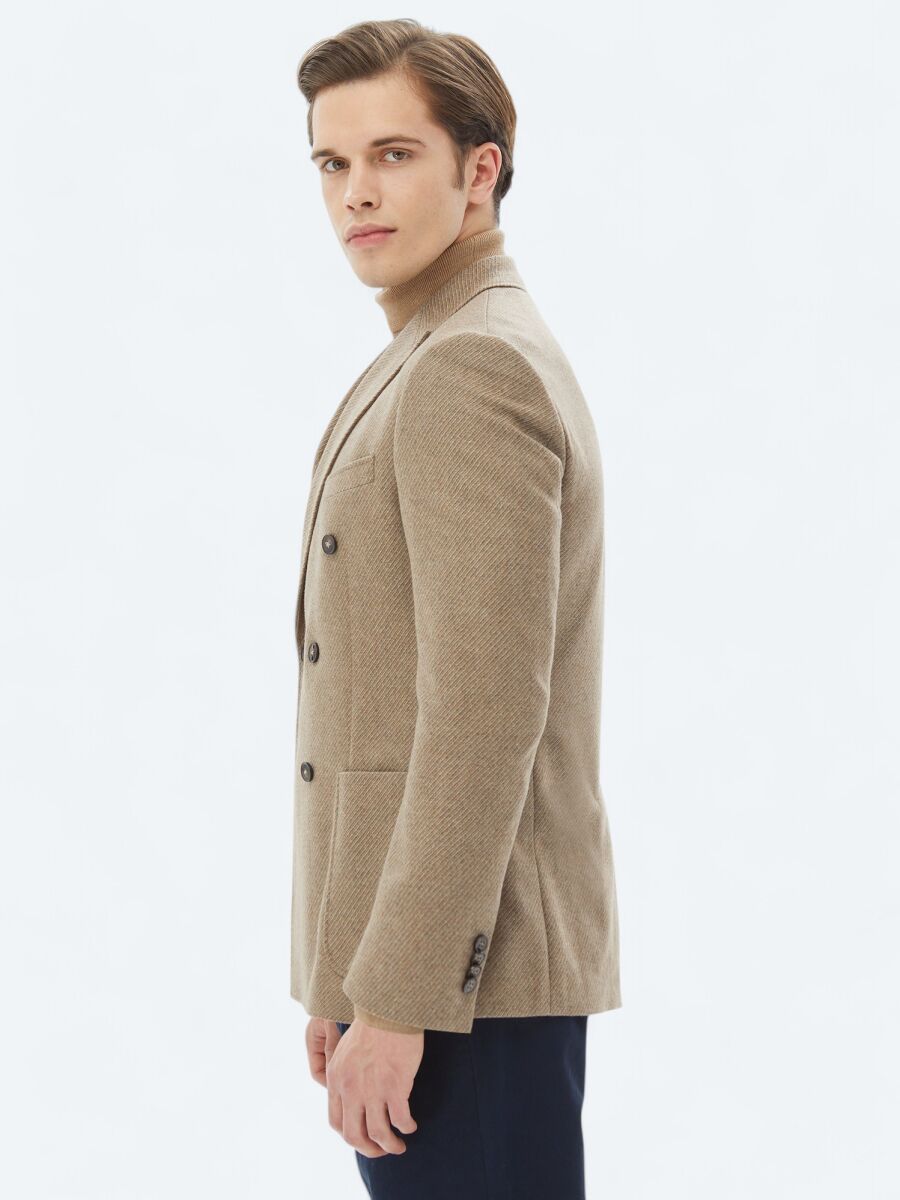 Mink Patterned Modern Fit Recycled Wool Blended Jacket - 5