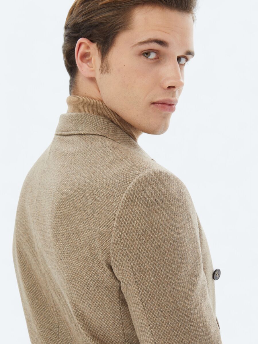 Mink Patterned Modern Fit Recycled Wool Blended Jacket - 7