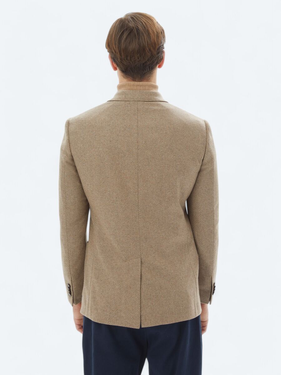 Mink Patterned Modern Fit Recycled Wool Blended Jacket - 8