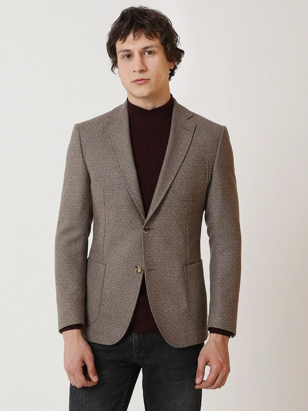 Mink Patterned Modern Fit Wool Blended Jacket - 1