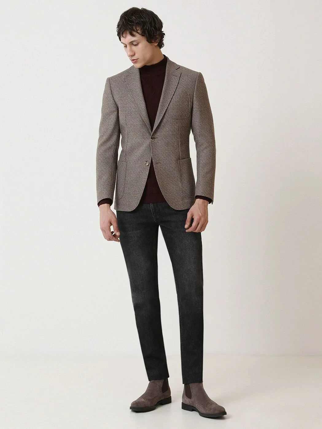 Mink Patterned Modern Fit Wool Blended Jacket - 2
