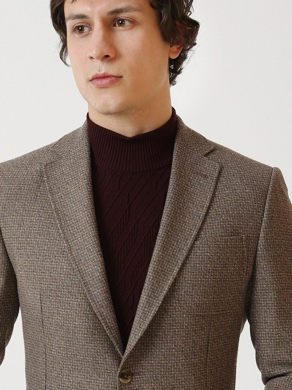 Mink Patterned Modern Fit Wool Blended Jacket - 3