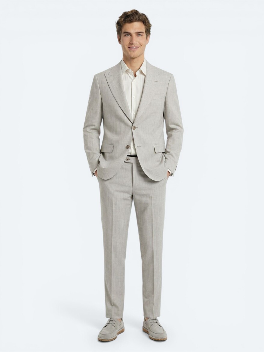 Mink Patterned Modern Fit Wool Blended Suit - 1