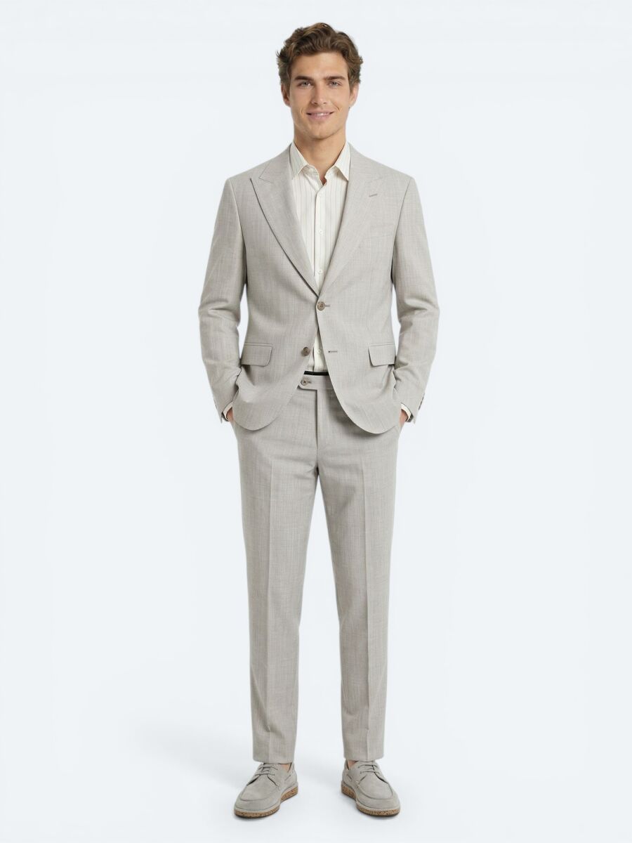 Mink Patterned Modern Fit Wool Blended Suit - 1