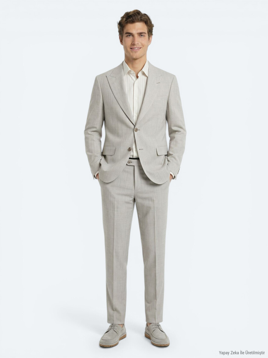 Mink Patterned Modern Fit Wool Blended Suit - 1