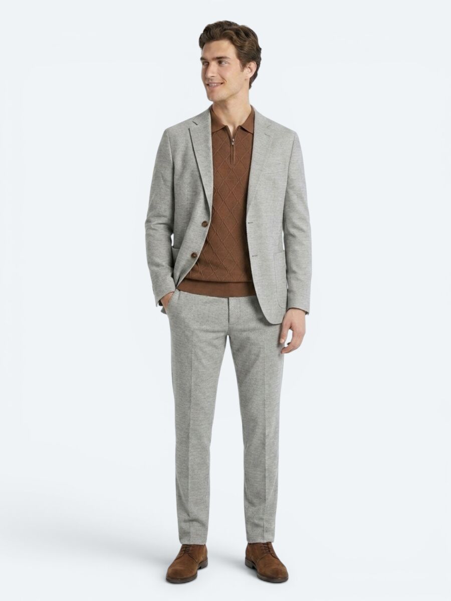Mink Patterned Regular Fit Wool Blended Suit - 1