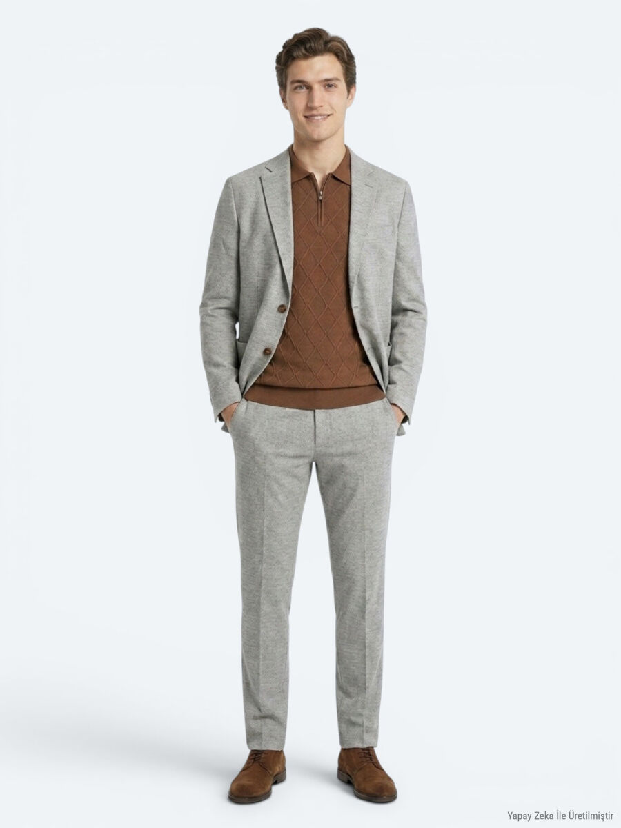 Mink Patterned Regular Fit Wool Blended Suit - 2