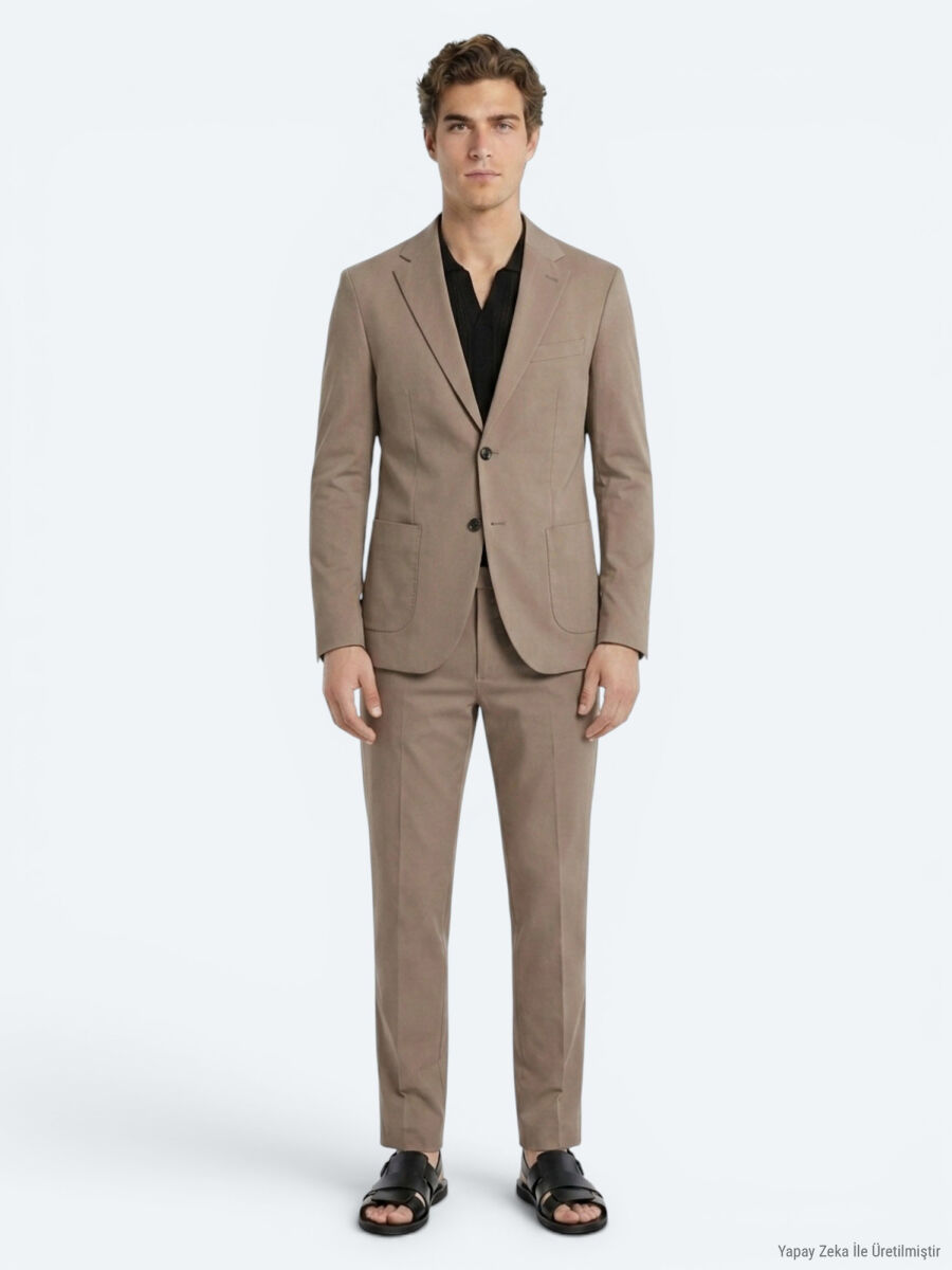 Mink Plain Comfort Fit Cotton Blended Suit - 4