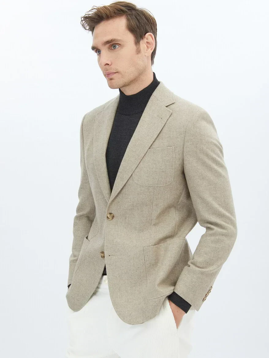 Mink Plain Modern Fit Wool Blended Jacket - 3