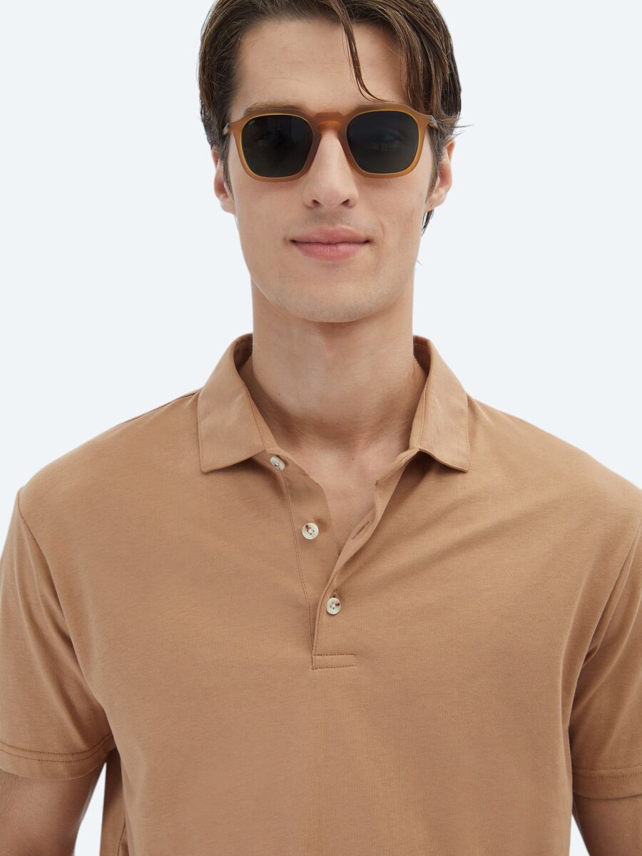 Mink Plain Polo Neck 100% Cotton T-Shirt - 3