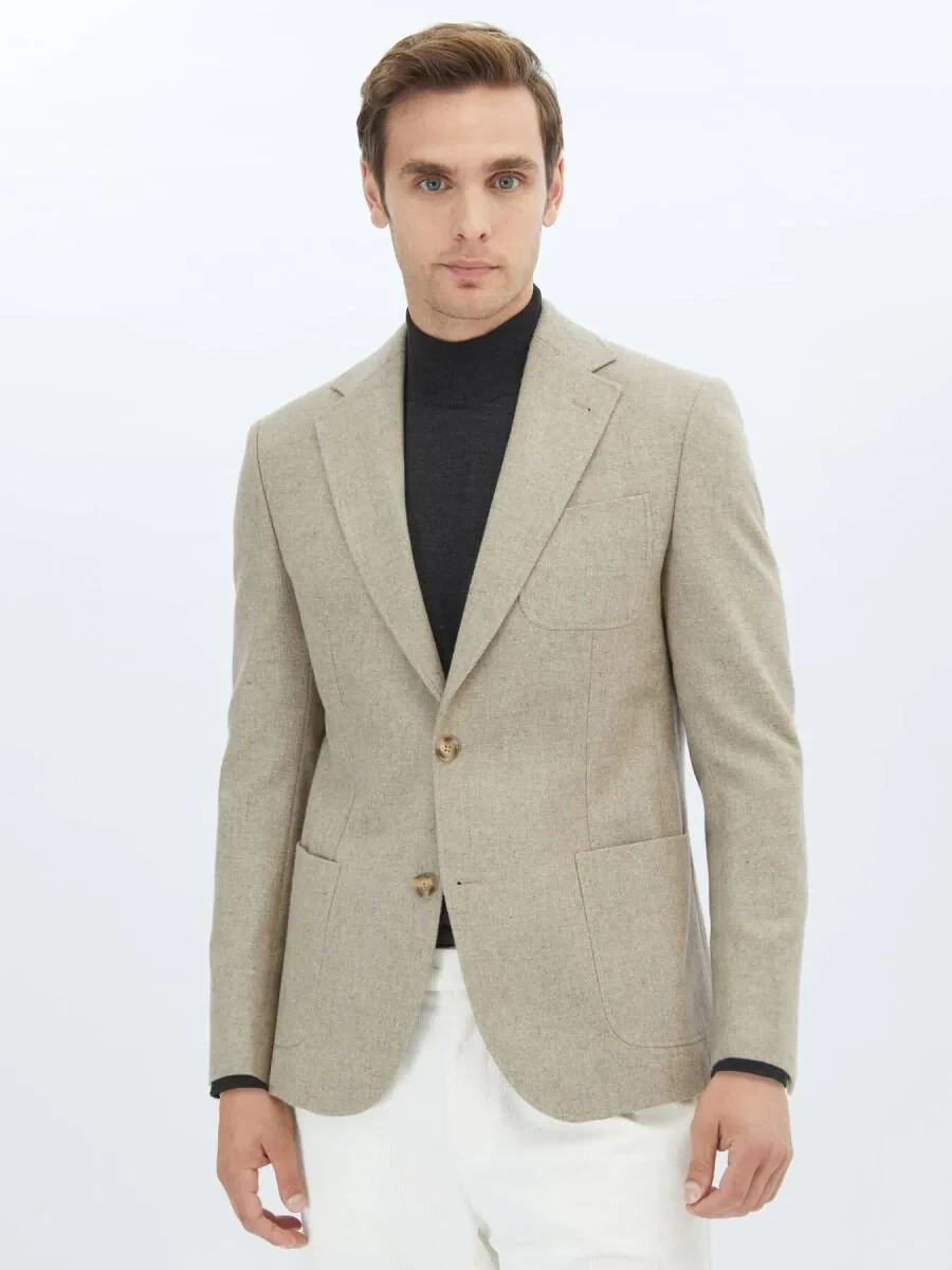 Mink Plain Regular Fit Wool Blended Jacket - 1