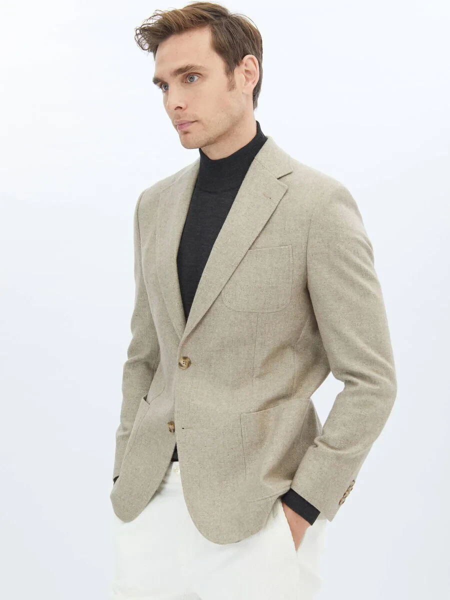 Mink Plain Regular Fit Wool Blended Jacket - 3