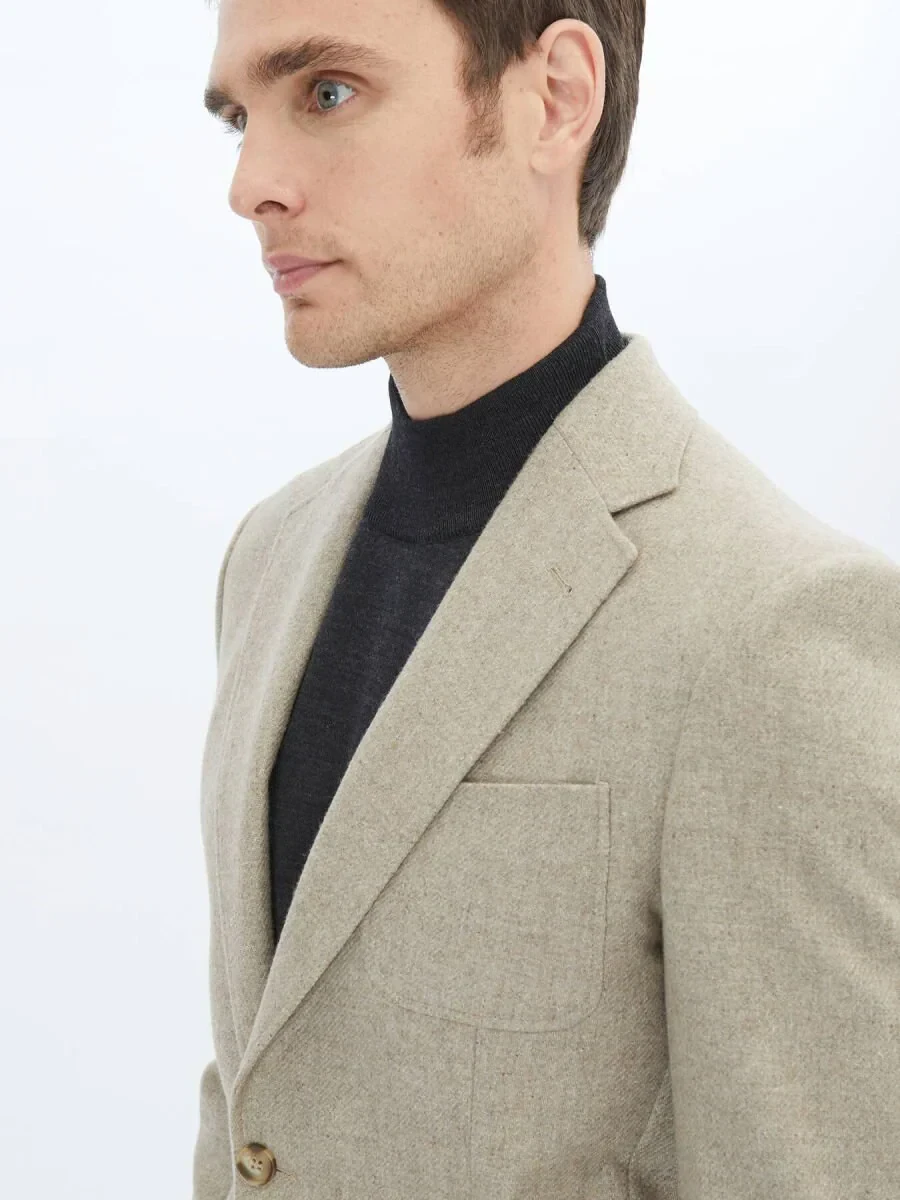 Mink Plain Regular Fit Wool Blended Jacket - 4