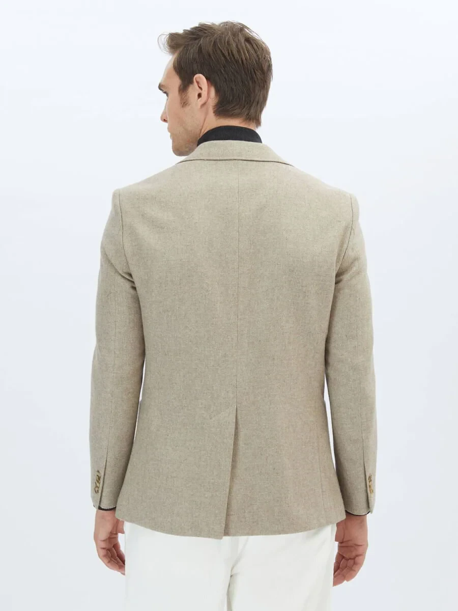 Mink Plain Regular Fit Wool Blended Jacket - 6