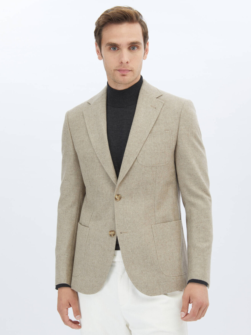 Mink Plain Regular Fit Wool Blended Jacket - KİP