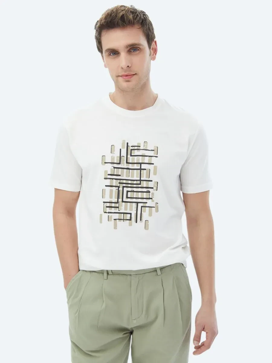 Mink Printed Crew Neck 100% Cotton T-Shirt - 1