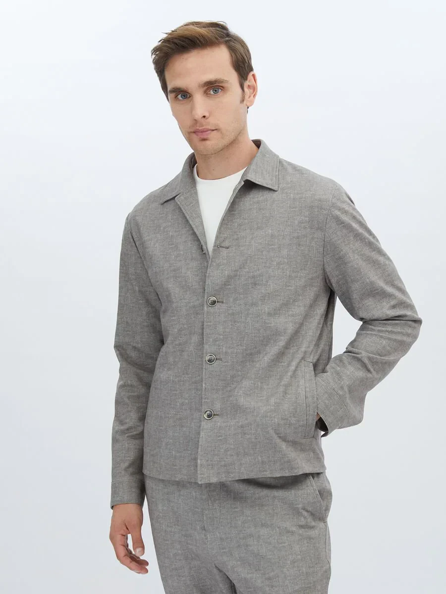 Mink Printed Modern Fit Cotton Blended Suit - 1