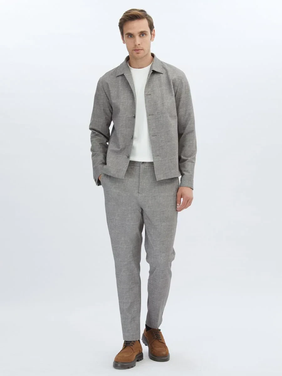 Mink Printed Modern Fit Cotton Blended Suit - 2