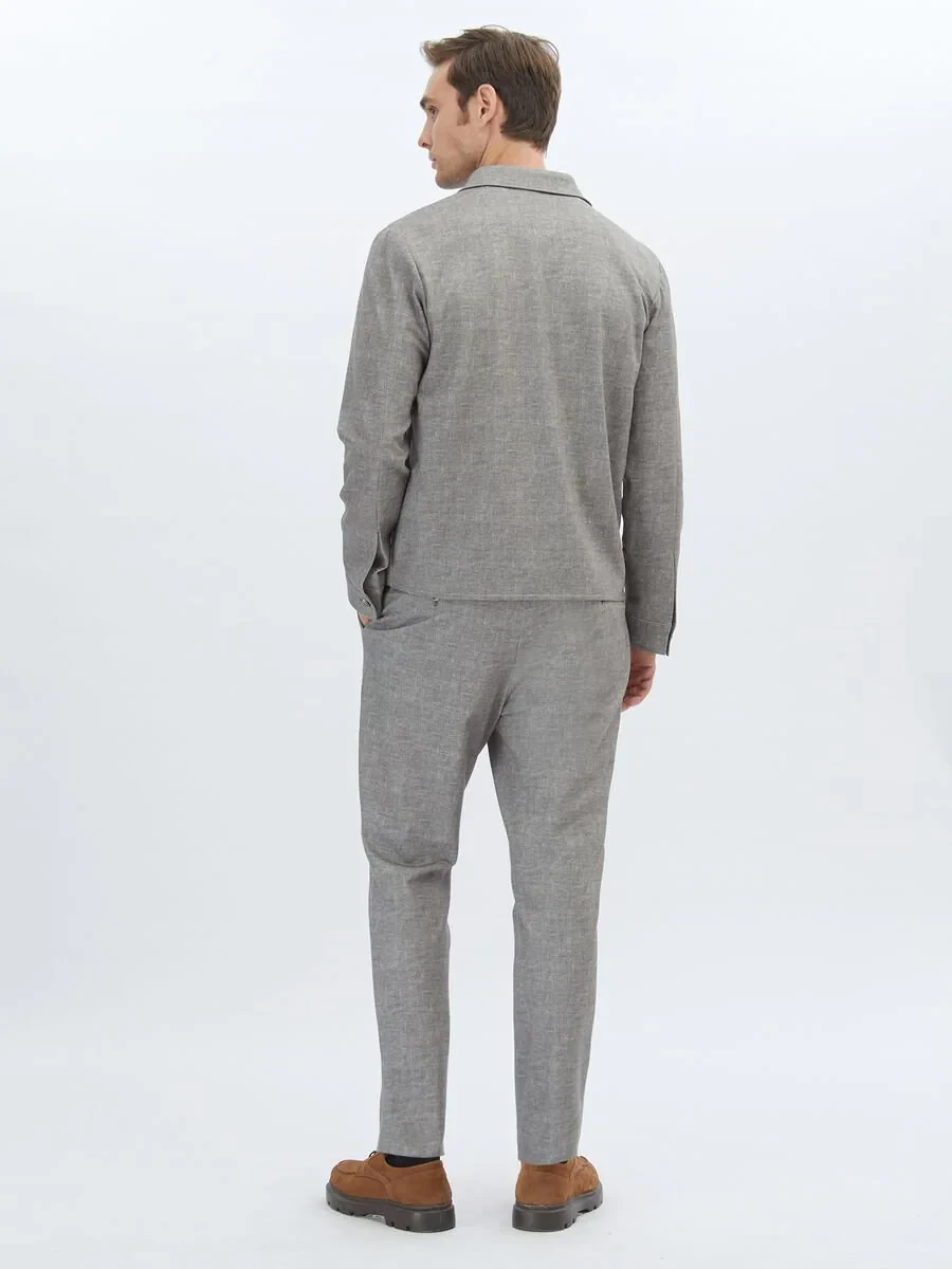 Mink Printed Modern Fit Cotton Blended Suit - 5