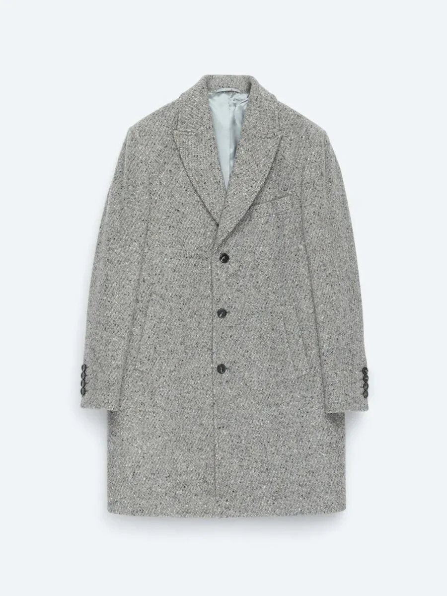 Mink Regular Fit Butterfly Collar Classical Weaving Overcoat - 1