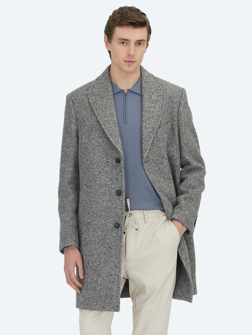 Mink Regular Fit Butterfly Collar Classical Weaving Overcoat - KİP