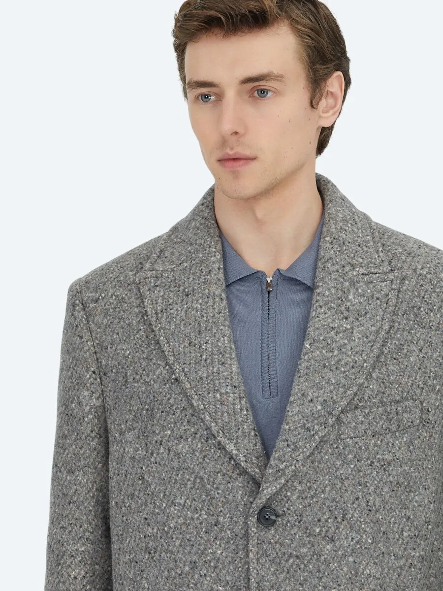 Mink Regular Fit Butterfly Collar Classical Weaving Overcoat - 4