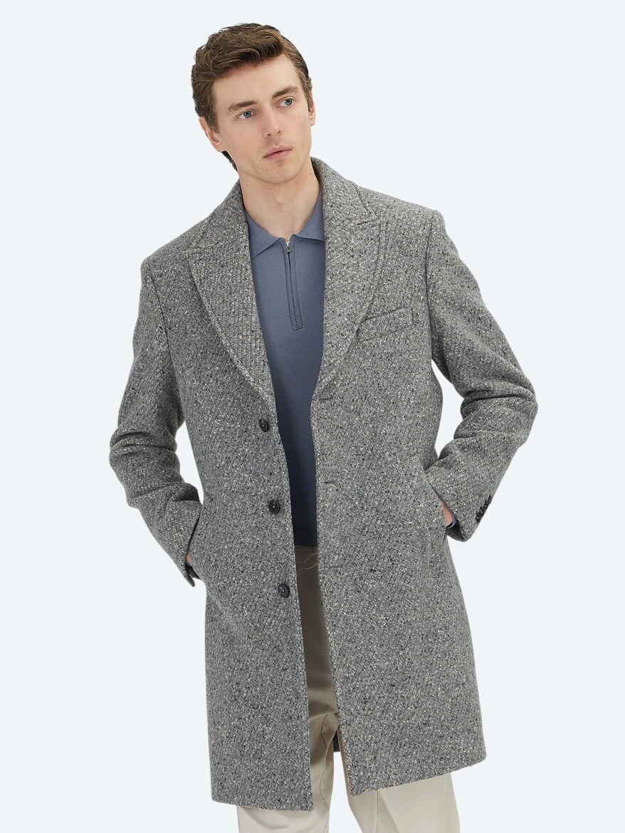 Mink Regular Fit Butterfly Collar Classical Weaving Overcoat - 5