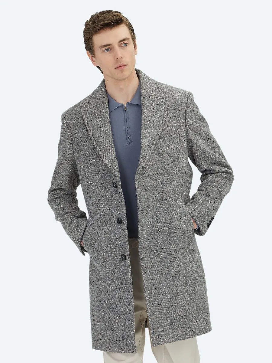 Mink Regular Fit Butterfly Collar Classical Weaving Overcoat - 5