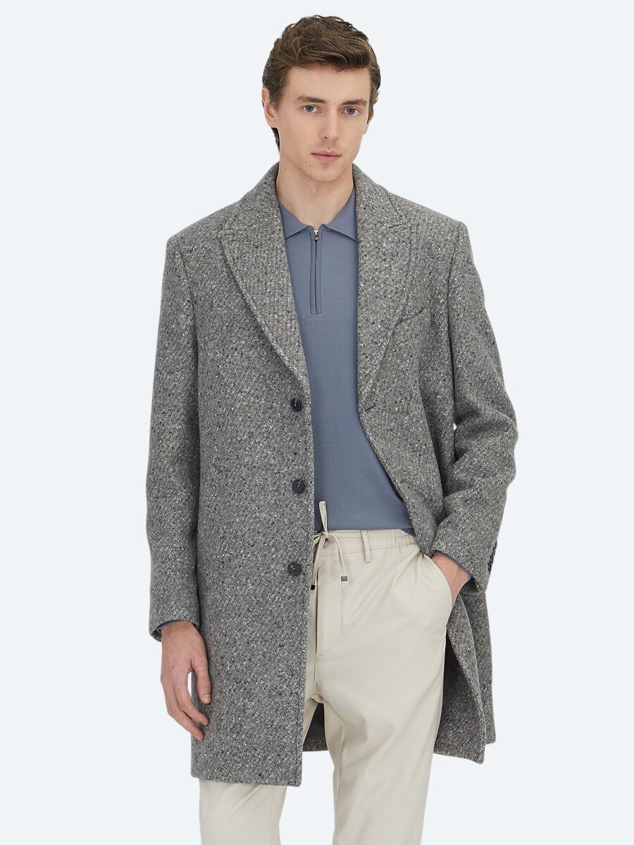 Mink Regular Fit Butterfly Collar Classical Weaving Overcoat - 1