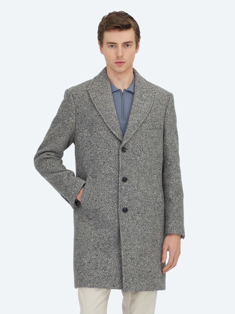 Mink Regular Fit Butterfly Collar Classical Weaving Overcoat - 2