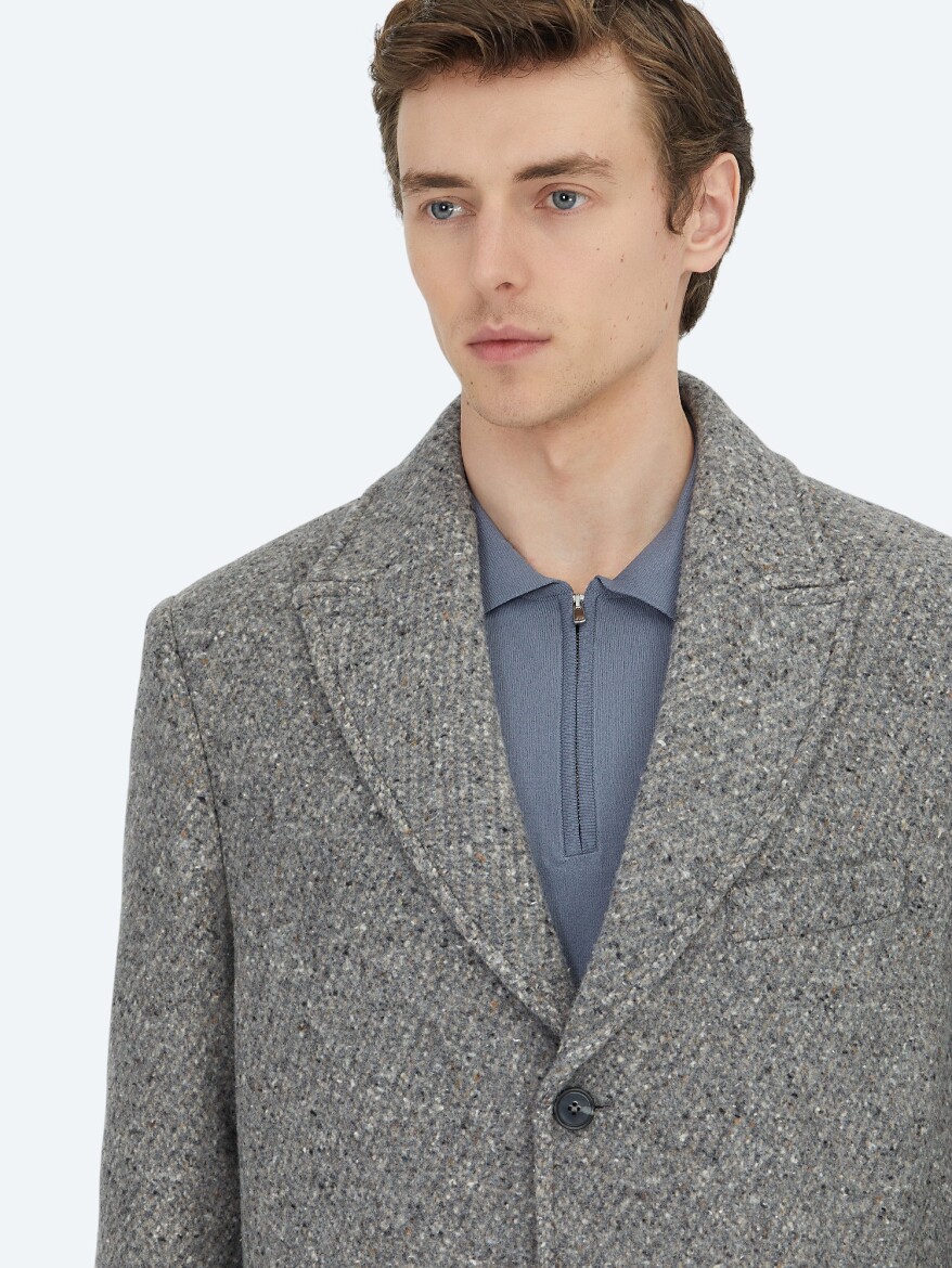 Mink Regular Fit Butterfly Collar Classical Weaving Overcoat - 4