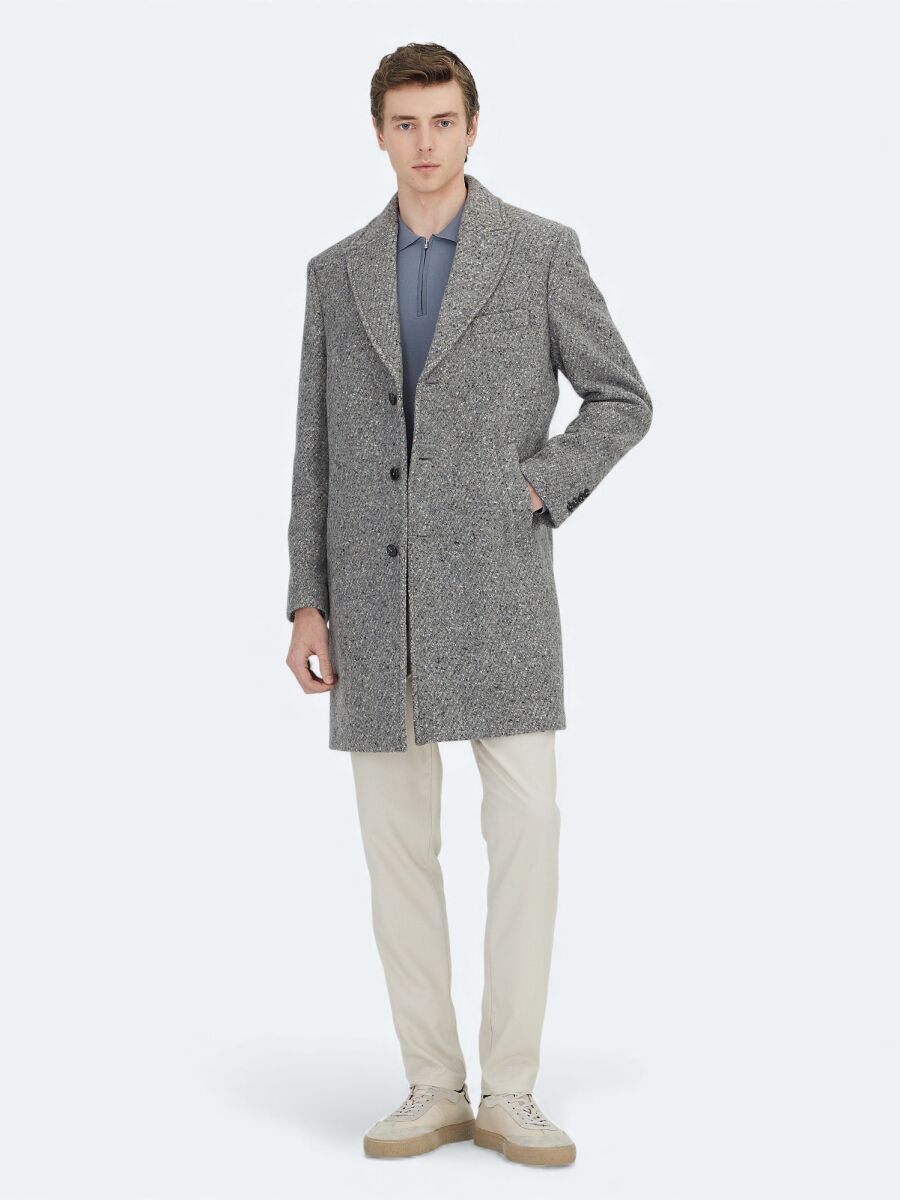 Mink Regular Fit Butterfly Collar Classical Weaving Overcoat - 6