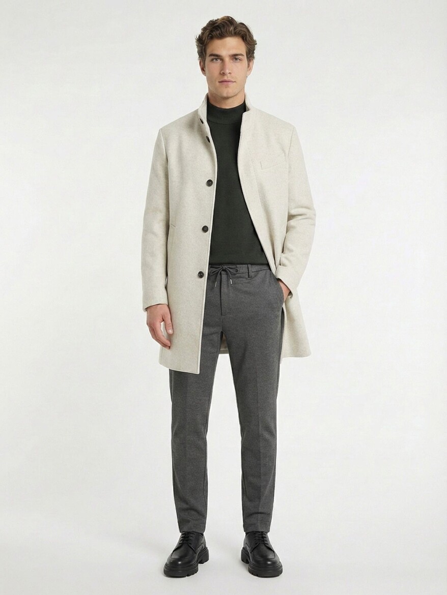 Mink Regular Fit Classical Weaving Overcoat - KİP