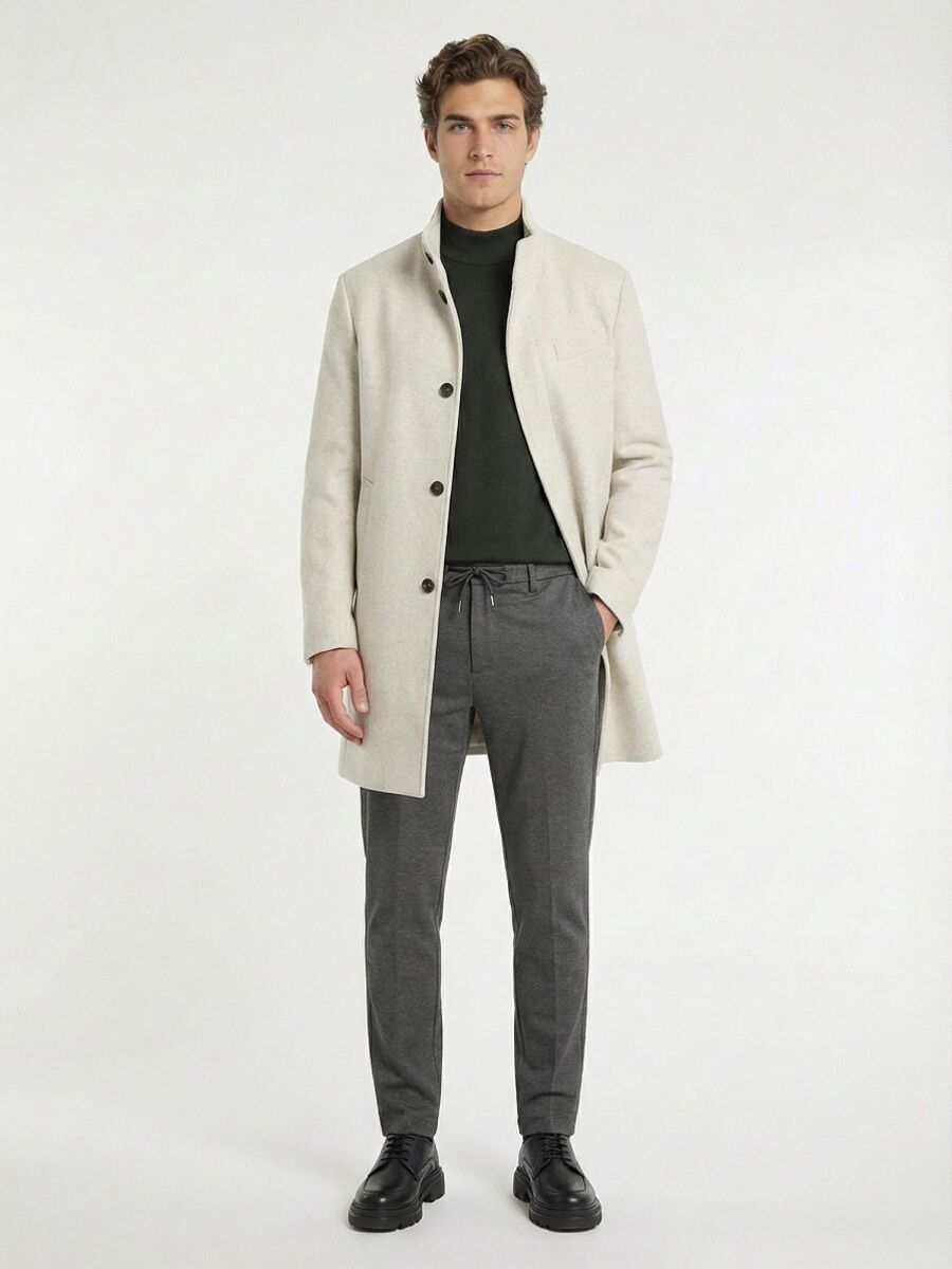 Mink Regular Fit Classical Weaving Overcoat - 1