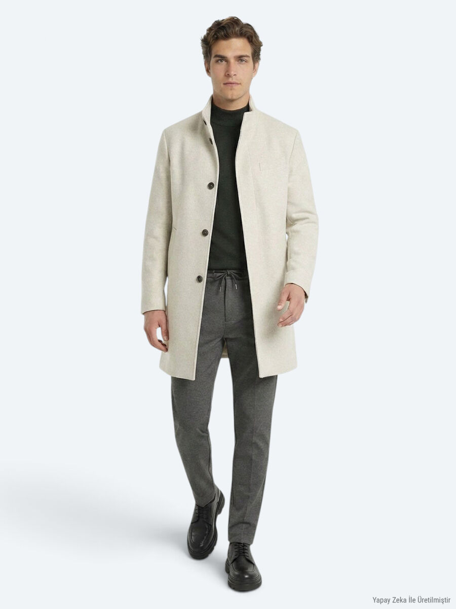 Mink Regular Fit Butterfly Collar Classical Weaving Overcoat - 3