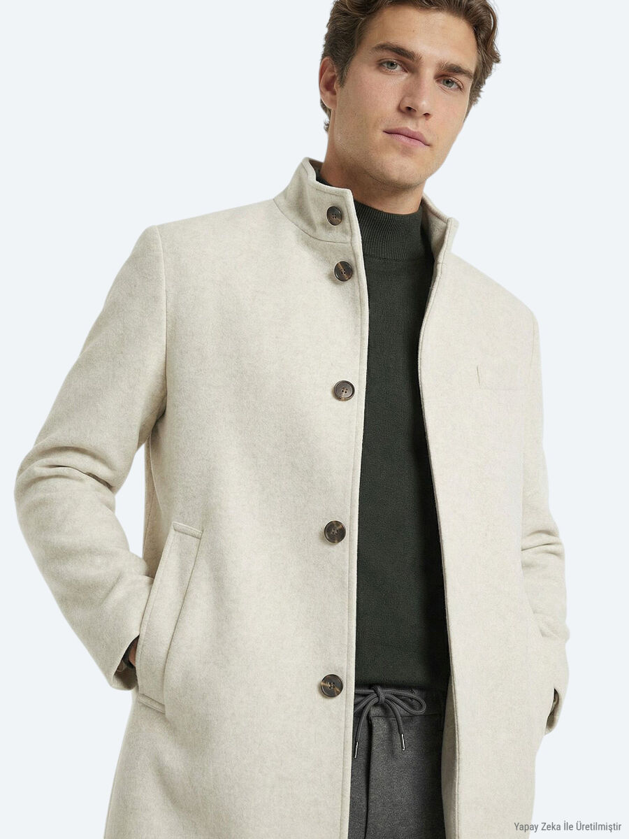 Mink Regular Fit Butterfly Collar Classical Weaving Overcoat - 4