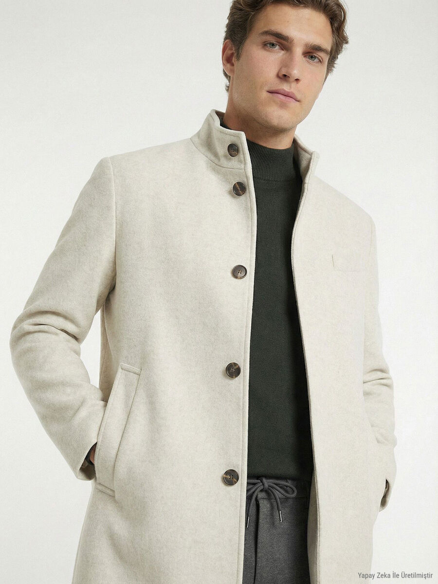 Mink Regular Fit Butterfly Collar Classical Weaving Overcoat - 5